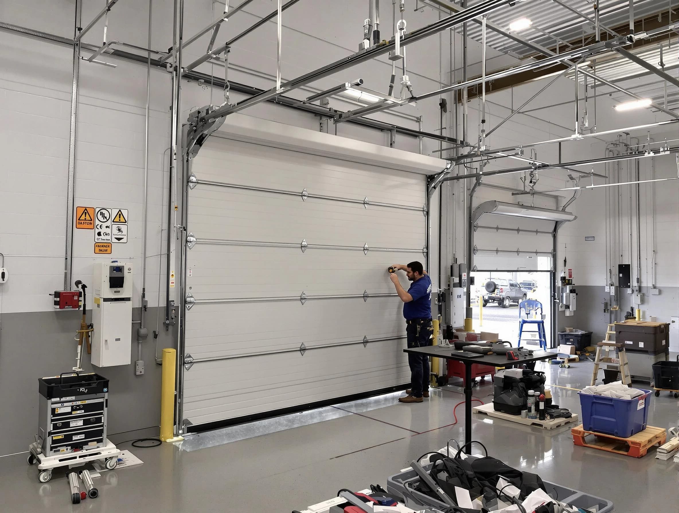 Commercial garage door repair being performed by Stonecrest Garage Door Repair expert in Stonecrest