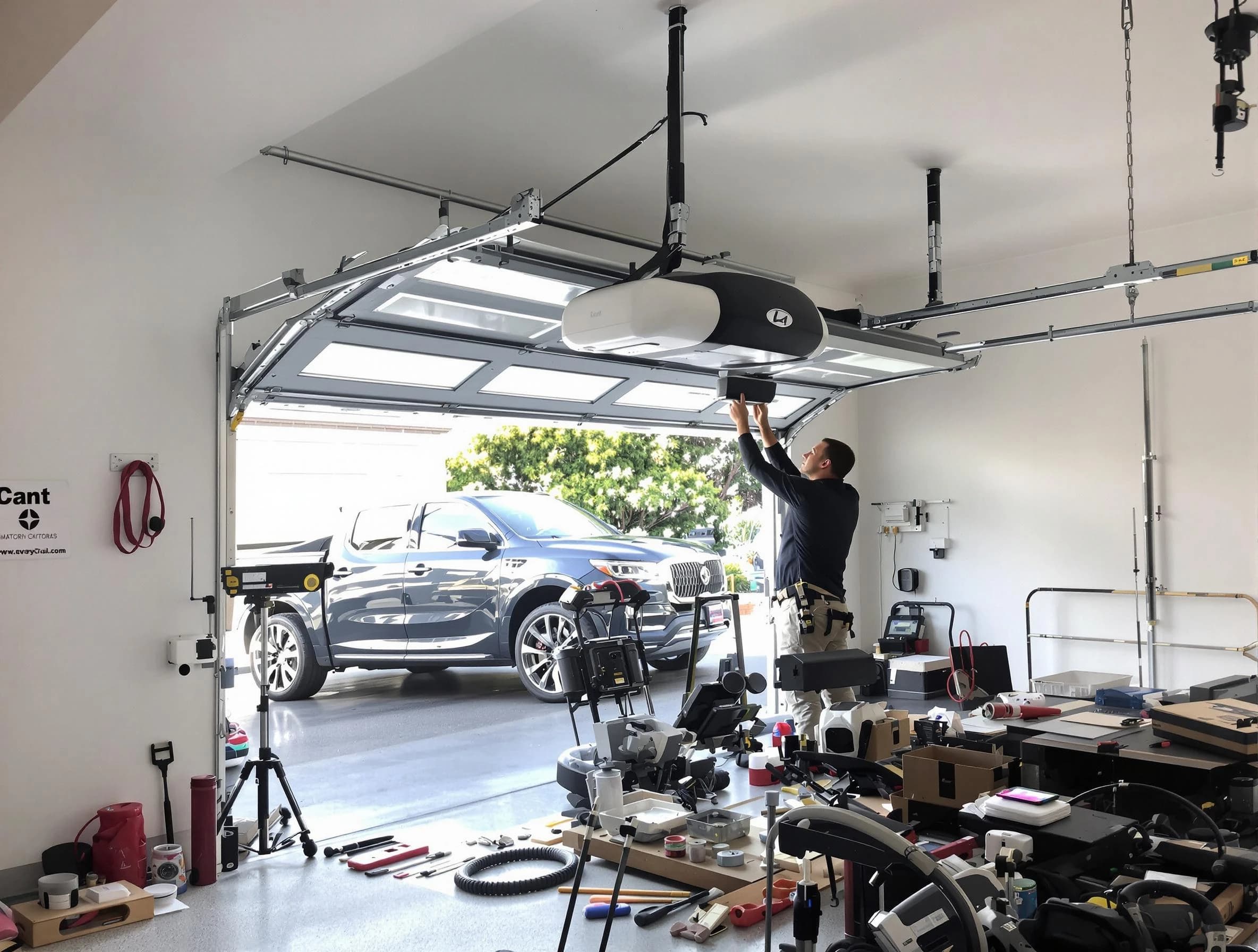 Stonecrest Garage Door Repair specialist installing smart garage door opener system in Stonecrest home