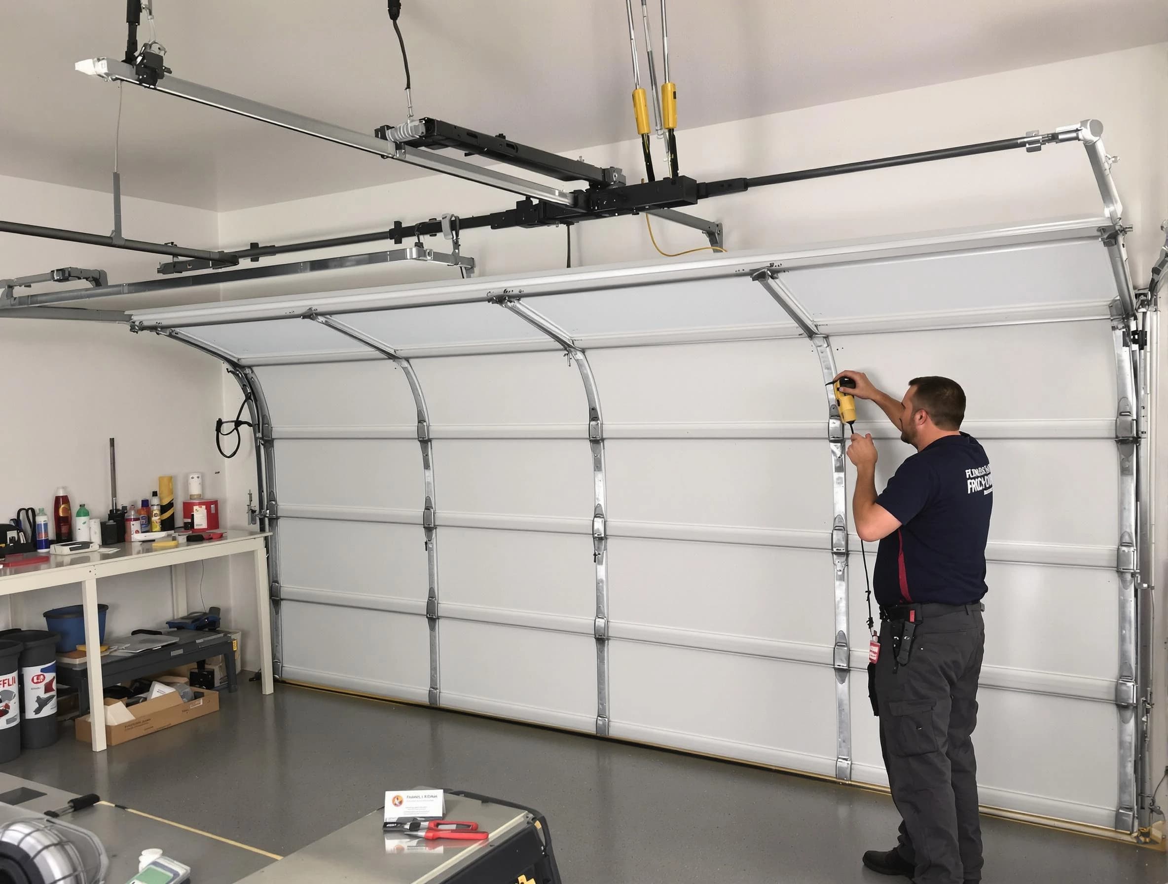 Stonecrest Garage Door Repair certified technician performing overhead door system repair in Stonecrest