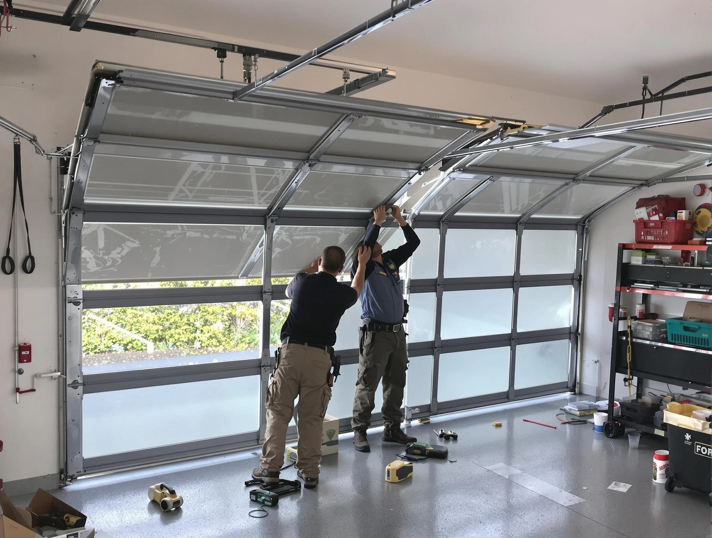Stonecrest Garage Door Repair expert performing precise panel replacement on Stonecrest garage door