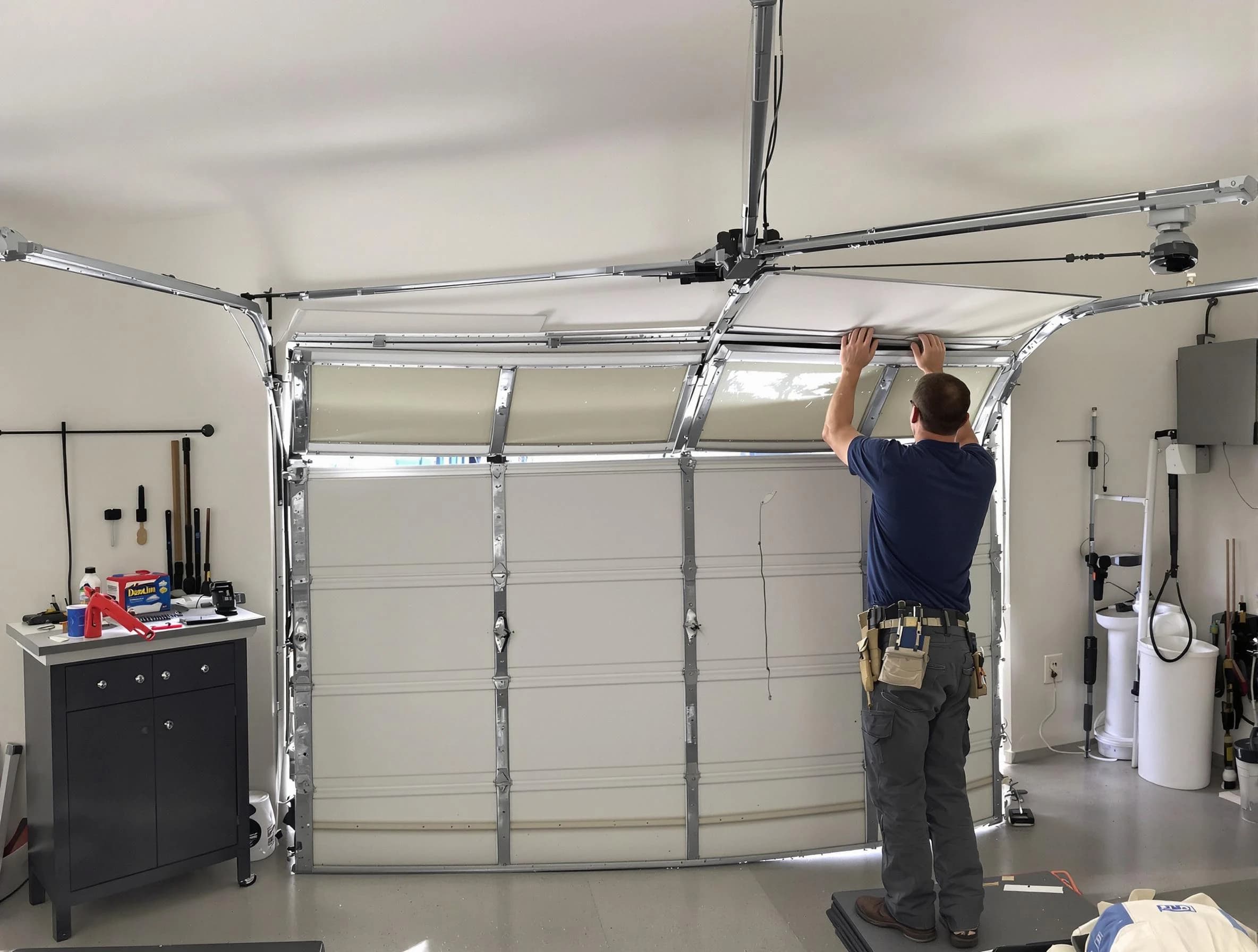 Stonecrest Garage Door Repair specialist performing precise section replacement on Stonecrest garage door