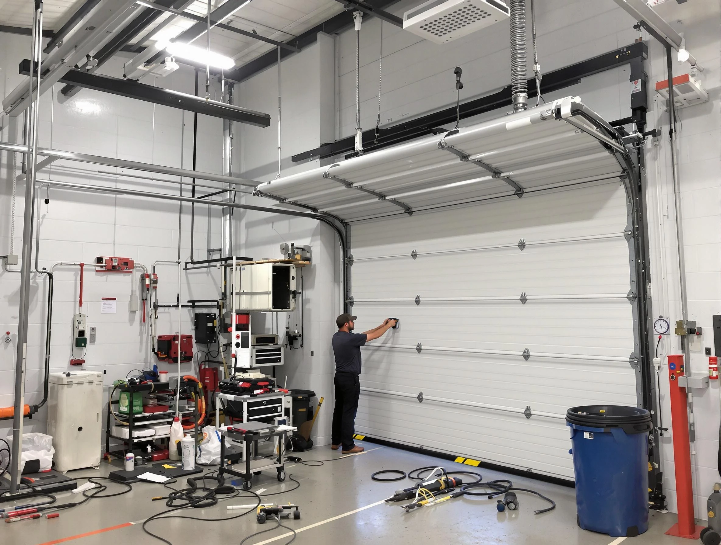 Stonecrest Garage Door Repair certified technician performing commercial door repair at a Stonecrest business facility