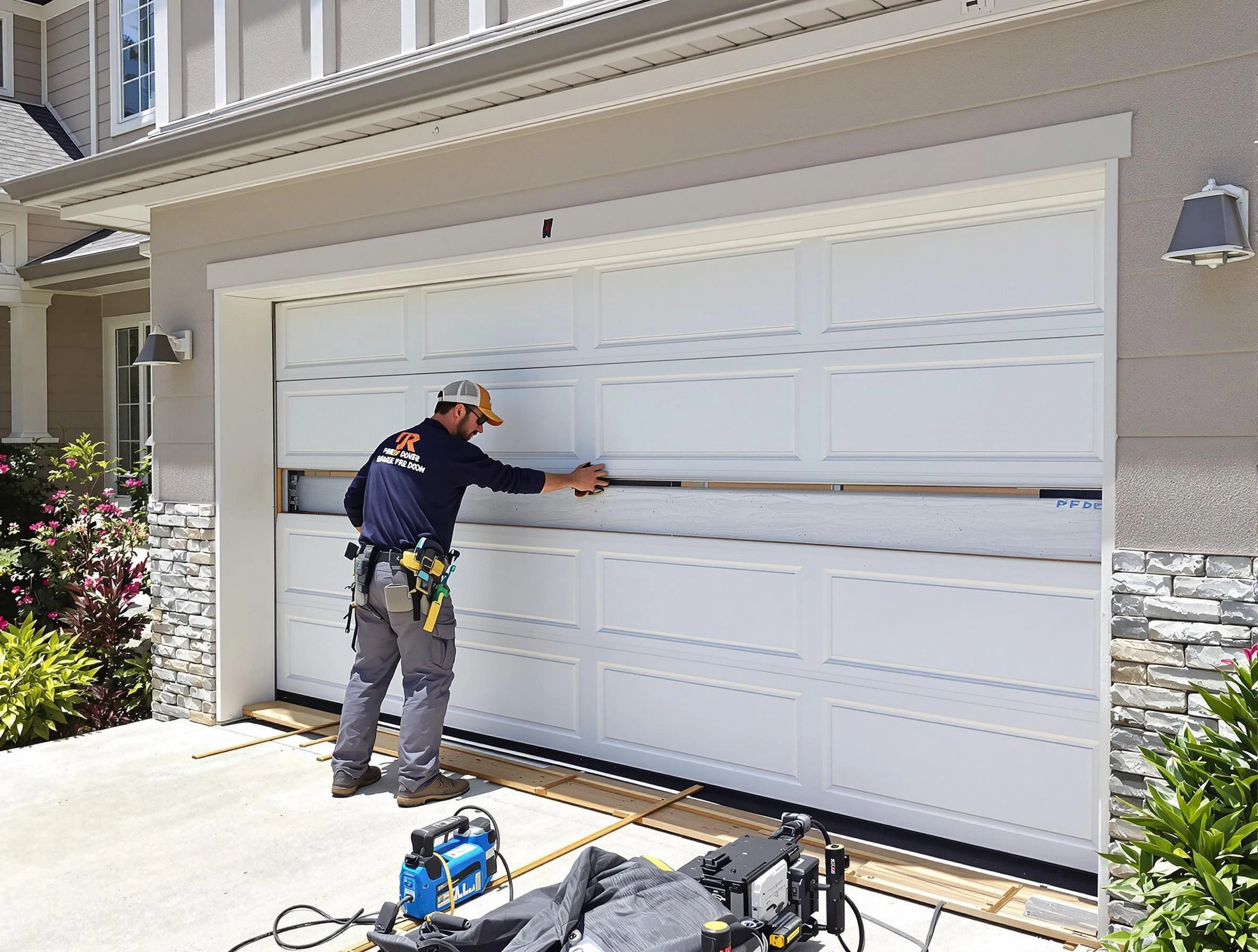Stonecrest Garage Door Repair team performing complete garage door replacement at Stonecrest residence